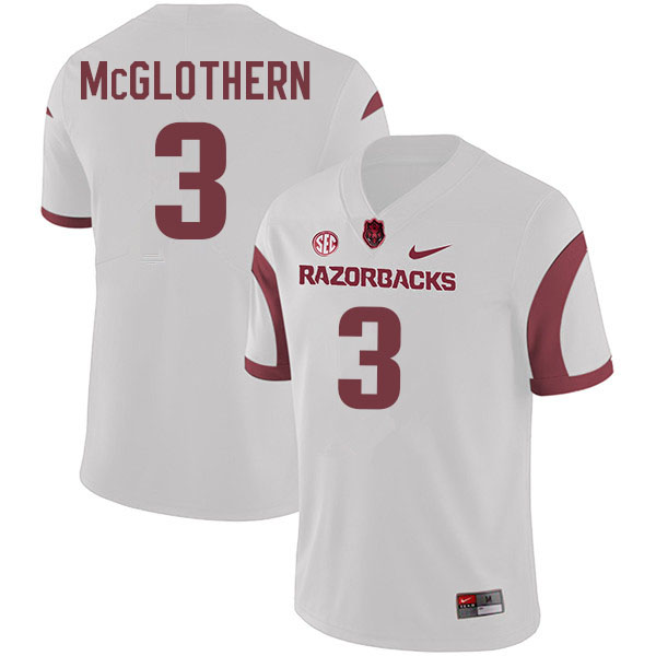 Men #3 Dwight McGlothern Arkansas Razorbacks College Football Jerseys Sale-White